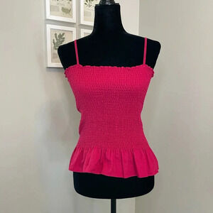 Maeve Pink Smocked Peplum Ruffle Tank Top